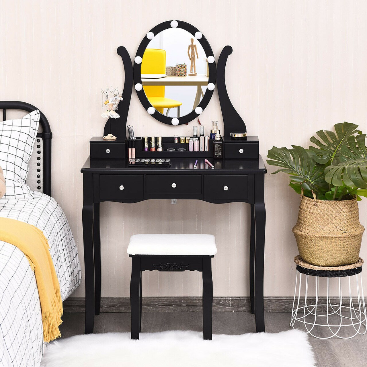 Costway Vanity Table Set w/10 Light Bulbs and Touch Switch Makeup Dressing Table